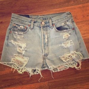 Vintage Button Fly Levi 501 Distressed Shorts